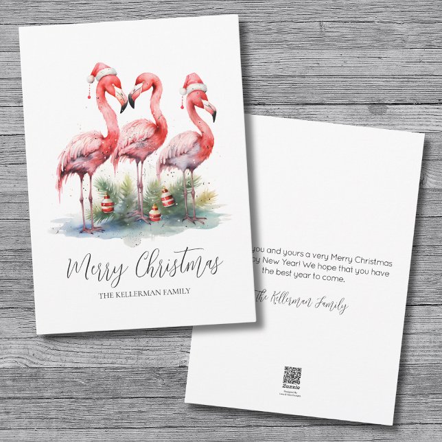 Tropisk God Jul Julkort (Pink Flamingo Tropical Merry Christmas Holiday Card)