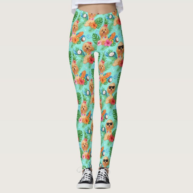 Tropisk Goldendoodle Strandstämning Leggings (Framsida)