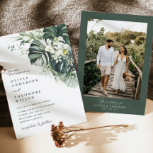 Tropisk grön monstera-foto bak bröllop