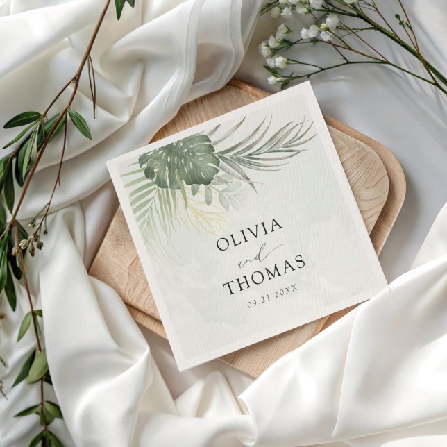 Tropisk Grön Monstera Kustbröllop Pappersservett (Skapare uppladdad)