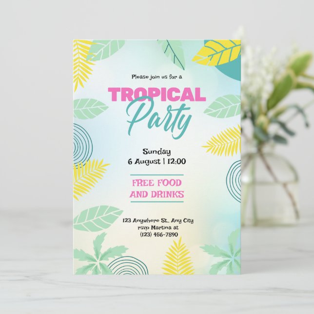 Tropisk Grön Och Gul Sommarfest Inbjudningar (Stående Fram)