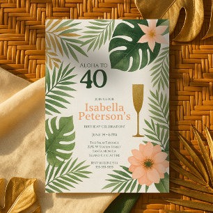 Tropisk grön och guld Aloha födelsedagsfest Inbjudningar