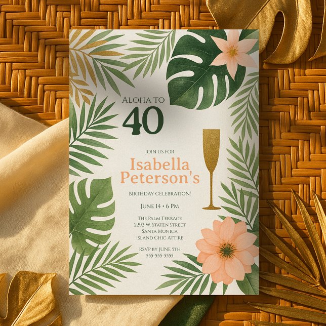 Tropisk grön och guld Aloha födelsedagsfest Inbjudningar (Tropical Green and Gold Aloha Birthday Party Invitation
)