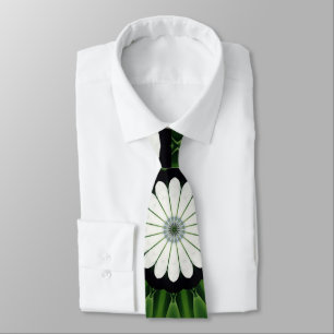 Tropisk grön och vit flora mandala slips