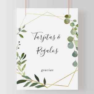 Tropisk grön spansk Tarjetas och Regalos-skylt Poster
