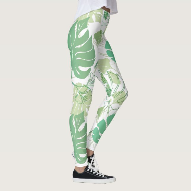 Tropisk grön tryck på leggings (Höger)