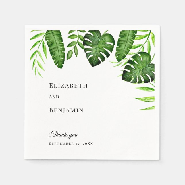 Tropisk Grönska Bröllop Monstera blad Elegant Pappersservett (Framsidan)