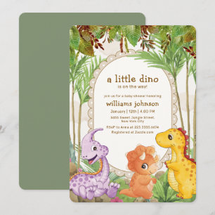 Tropisk Grönska Djungel Dinosaurie Baby Shower Inbjudningar