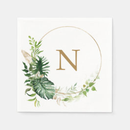 Tropisk Grönska Guldmonogram Bröllop Pappersservett