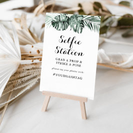 Tropisk grönska Vit blommig Selfie Station skylt