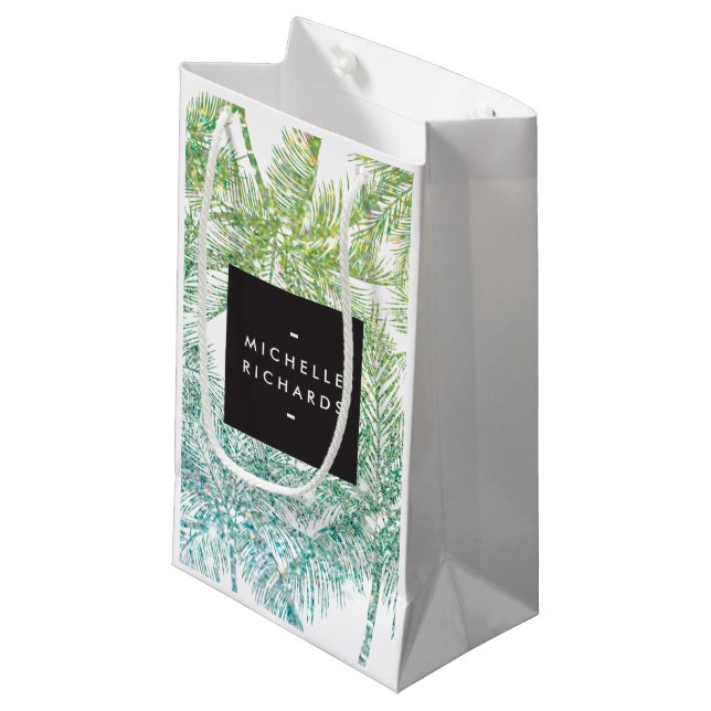 Tropisk Grönt/Aqua Glitter Handflatan Gift Bag (Framsidan Vinklad)