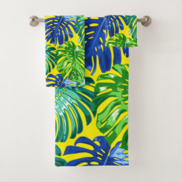 Tropisk Grönt Blue Gult Monstera Jungle Lövs