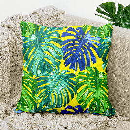 Tropisk Grönt Blue Gult Monstera Jungle Lövs Kudde