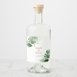 Tropisk Grönt & Guld Monstera Löv Spritflaskor Etikett