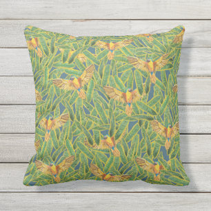 Tropisk Grönt Gult Orange Lövs Parrot Mönster Kudde
