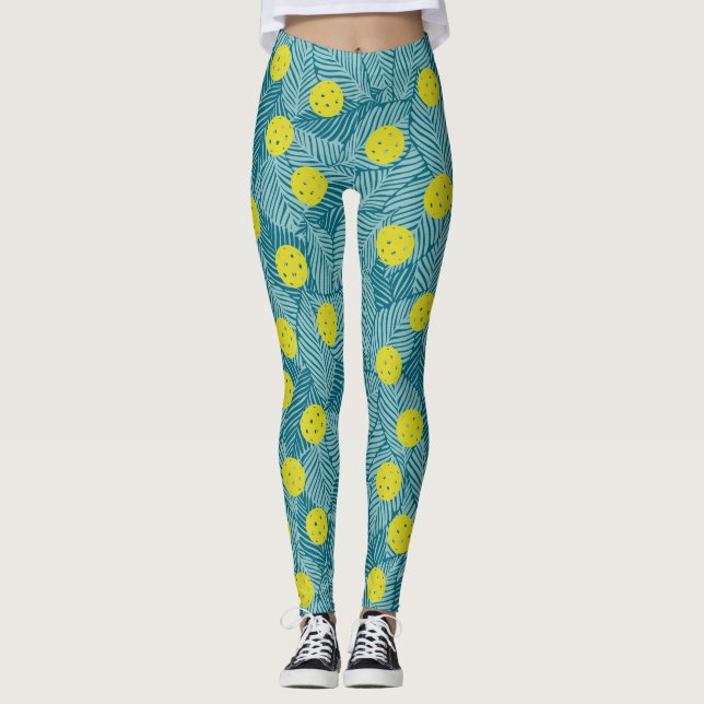 Tropisk Grönt Handflatan Lämnar färgfull Picklebal Leggings (Framsida)
