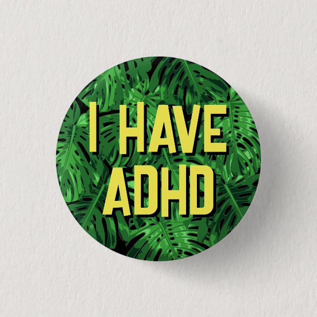 Tropisk Grönt Handflatan Lövs ADHD Knapp (Framsida)