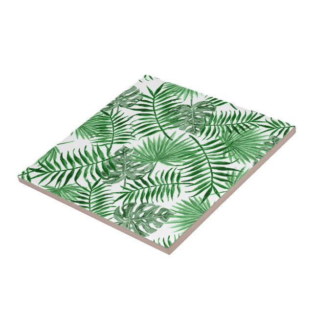 Tropisk Grönt Handflatan Lövs, sommartid Mönster Kakelplatta (Sidan)