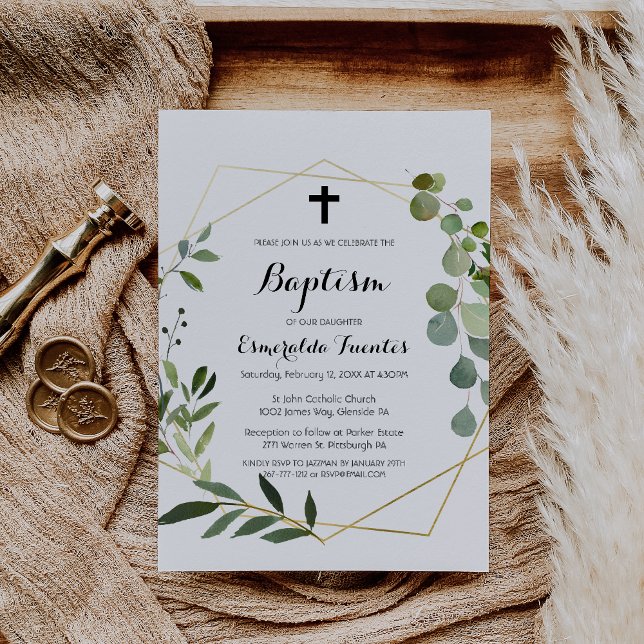 Tropisk Grönt Löv Kor-baptism Inbjudningar (Skapare uppladdad)