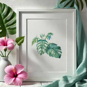 Tropisk Grönt Monstera Handflatan Löv Watercolor Poster