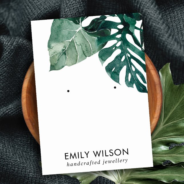 TROPISK GRÖNT MOSTERA FAUNA STUD EARRING VISNING VISITKORT (Skapare uppladdad)