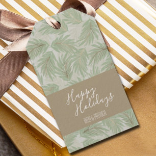 Tropisk Grönt och Guld Löv Helgdag jul Presentetikett