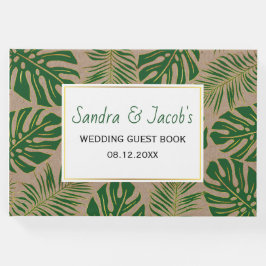Tropisk grönt och guld löv rustik bröllop gästböcker