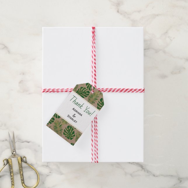 Tropisk grönt och guld, östra Tack Presentetikett (Med Snöre)