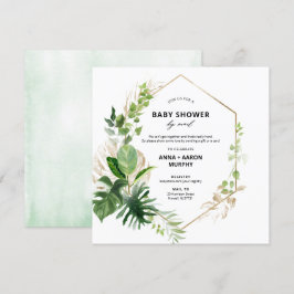 Tropisk Grönt och Guld Ram Baby Shower per Mail Inbjudningar
