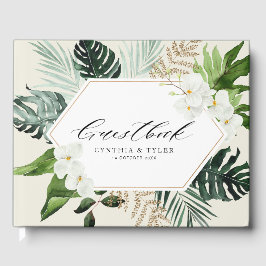 Tropisk guestbook handflatan löv grey bröllop gästböcker
