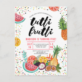 Tropisk gul flerfärgad Tutti Frutti-frukt Inbjudan Vykort