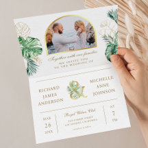 Tropisk Guld Monstera Palm Foto QR-kod Bröllop