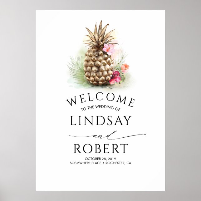 Tropisk Guld-pineapple Beach Wedding Poster (Framsidan)