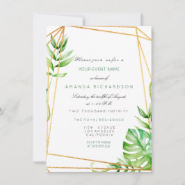 Tropisk guld polygonal ram ränder linjer grön inbjudningar