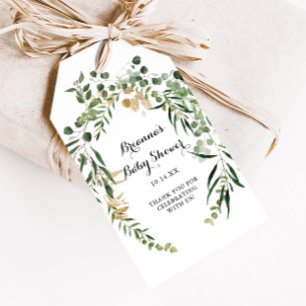 Tropisk guldgrön lövverk Baby Shower Presentetikett