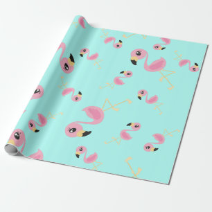 Tropisk gullig 1st födelsedag för rosa Flamingo Presentpapper