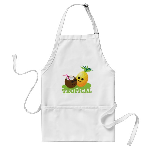 TROPISK gullig Kawaii kokosnöt och ananas Förkläde (Framsidan)