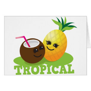 TROPISK gullig Kawaii kokosnöt och ananas Hälsningskort