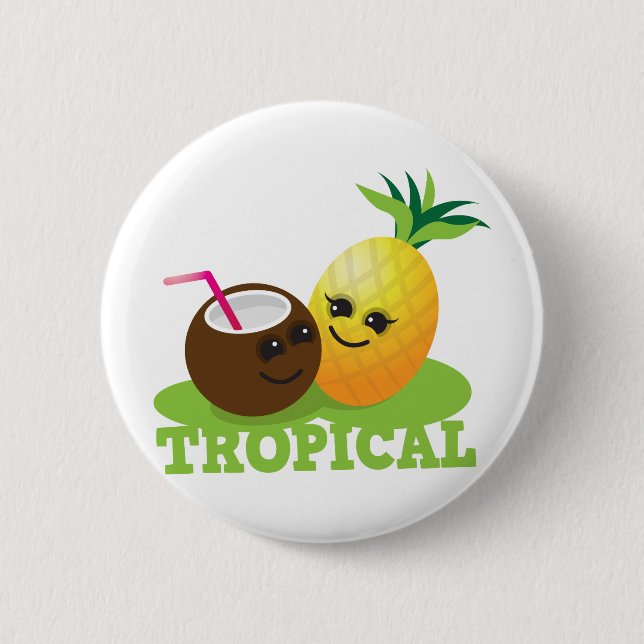 TROPISK gullig Kawaii kokosnöt och ananas Knapp (Framsida)