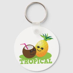 TROPISK gullig Kawaii kokosnöt och ananas Nyckelring