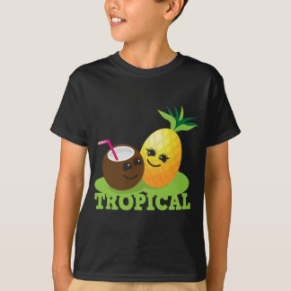 TROPISK gullig Kawaii kokosnöt och ananas T-shirt