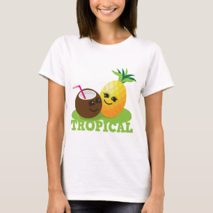 TROPISK gullig Kawaii kokosnöt och ananas Tee