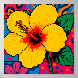 Tropisk Gult Hibiscus Flower Poster
