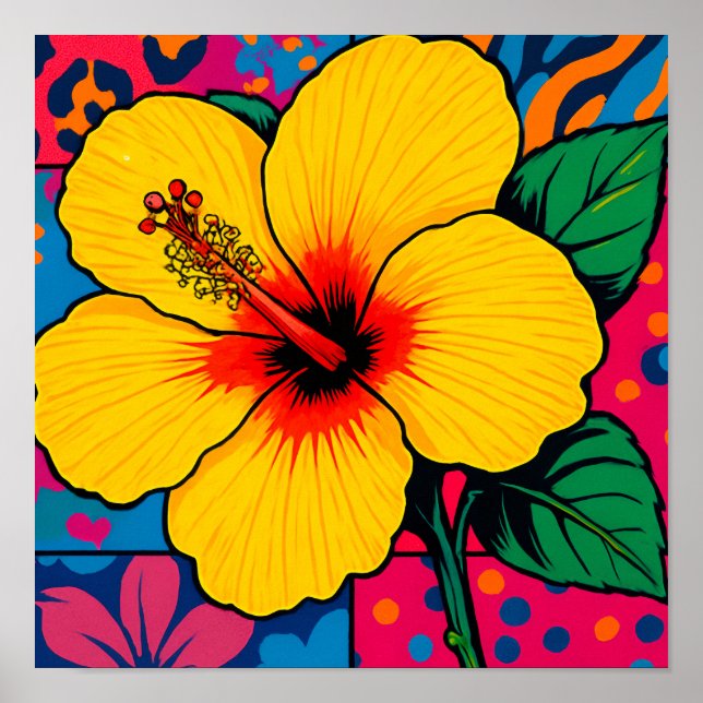 Tropisk Gult Hibiscus Flower Poster (Framsidan)