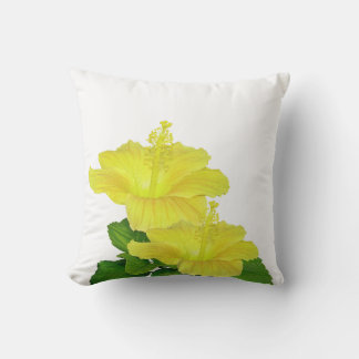 Tropisk Gult Hibiscus på en vit kvadrat Kudde