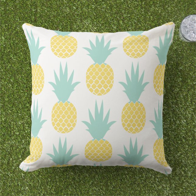 Tropisk Gult och Mint Pineapple Mönster Kudde (Gräs)