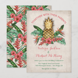 Tropisk gyllene ananas bröllopsinbjudan inbjudningar