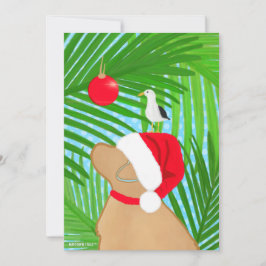 Tropisk gyllene hund jultomte mås jul Flat Julkort