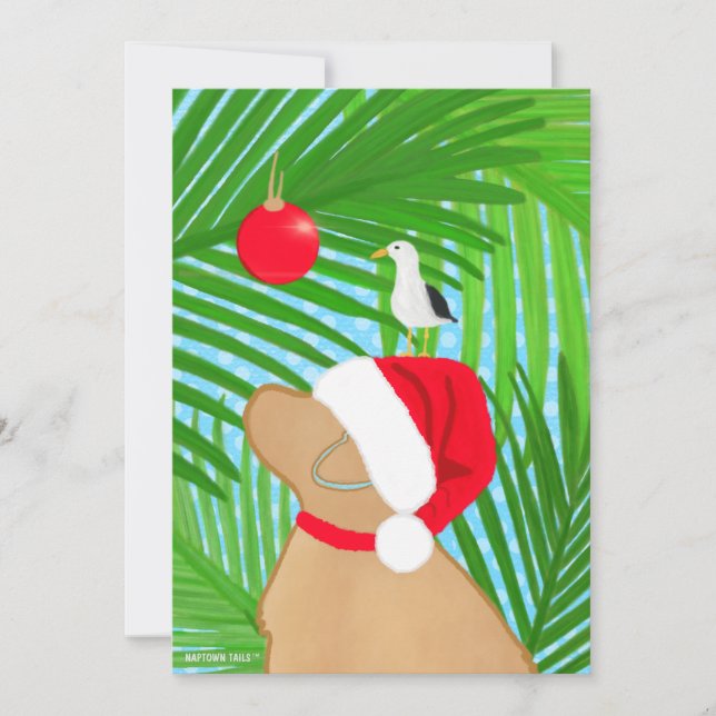 Tropisk gyllene hund Santa Måse jul platt Julkort (Framsida)
