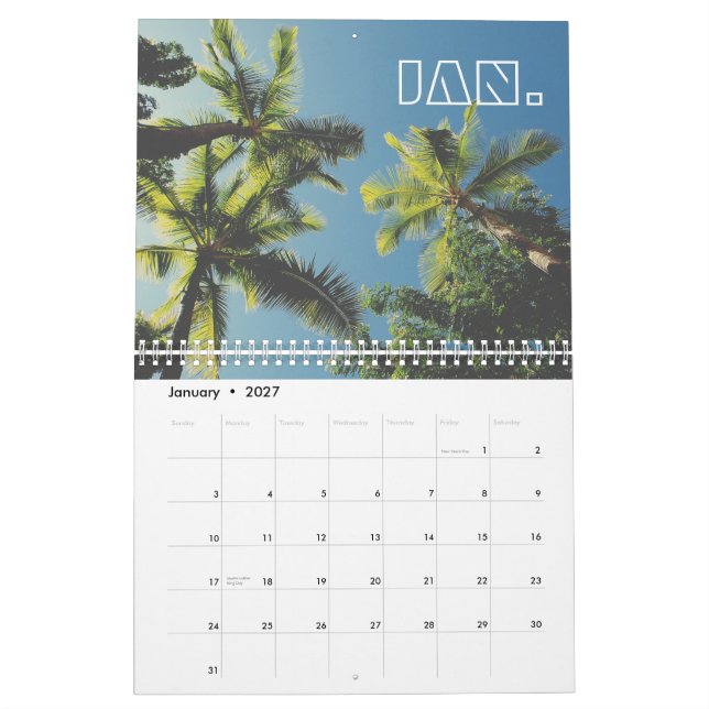 Tropisk Handflatan-Blå himmel-retro-sommarvisare Kalender (Jan 2027)